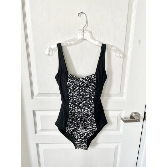 Calvin Klein Square Neck Ruched One Piece Swimsuit Black Size 4 New - Picture 3 of 8